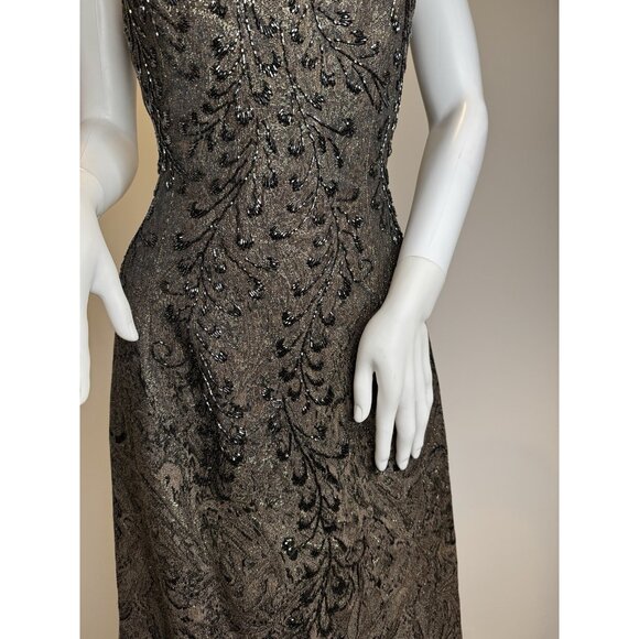 Lillie Rubin Carmen Marc Valvo Collection Brown Beaded Evening Gown Dress Long S - Picture 16 of 16